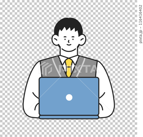 ノートパソコンを使うポジティブな表情の制服姿の男子生徒イラスト ノートパソコンを使うポジティブな表情の制服姿の男子生徒イラスト 116416402