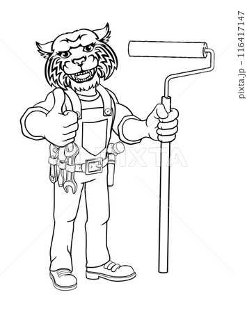 Wildcat Painter Decorator Paint Roller Mascot Man 116417147