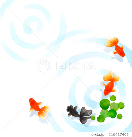 金魚が泳ぐ和風水彩イラスト-夏イメージ 116417405