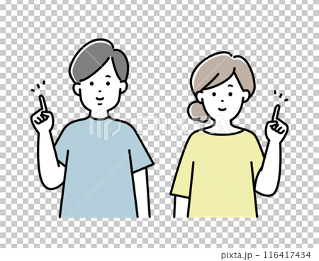 Illustration material of a young couple, man and woman pointing 116417434