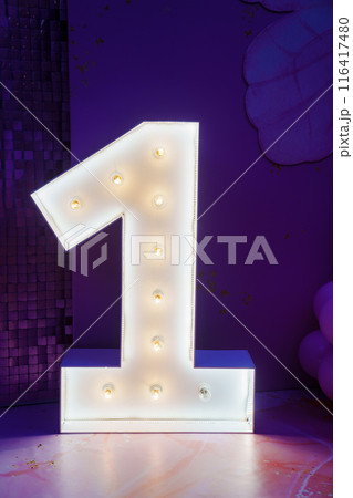 Volumetric digit one with light bulbs. 116417480
