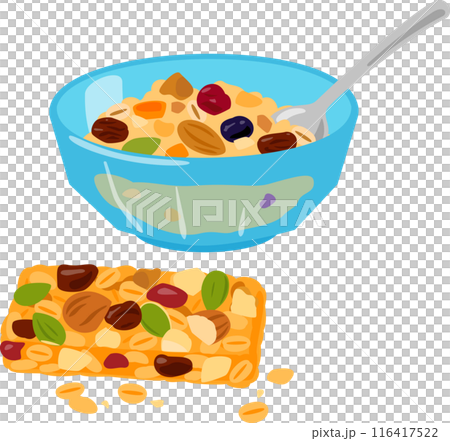 Granola in a bowl and granola bars Granola in a bowl and granola bars 116417522