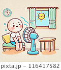 暑い部屋の中扇風機で耐える人 116417582