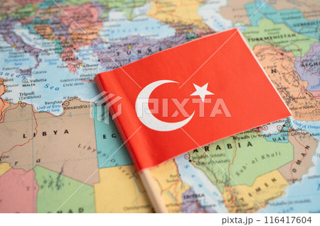 Bangkok, Thailand June 14, 2024, Turkey flag on world map background. 116417604