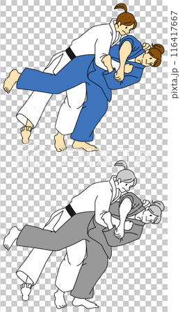 柔道をする選手たちのイラストセット 116417667
