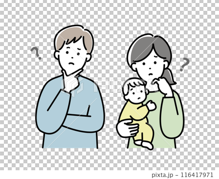 表情困擾的年輕家庭插畫素材 表情困擾的年輕家庭插畫素材 116417971
