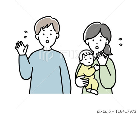 焦っている表情の若い世代の家族のイラスト素材 焦っている表情の若い世代の家族のイラスト素材 116417972