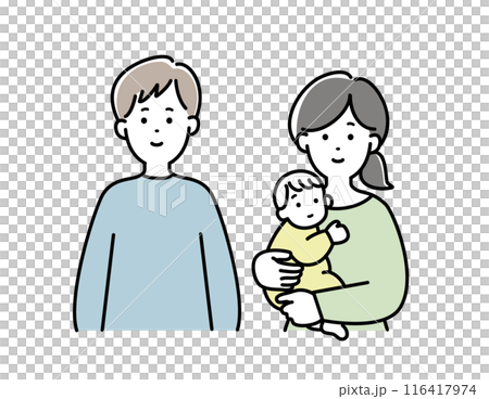 Illustration material of a young family holding a baby Illustration material of a young family holding a baby 116417974