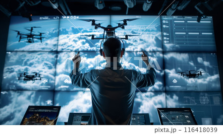 Man Controlling Drones in Exhibition Hall 116418039