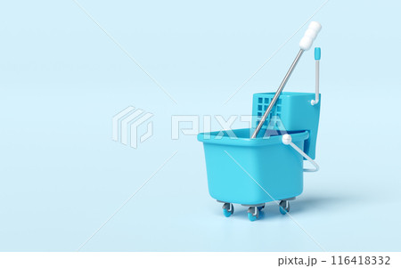 3d clean floor mop with plastic bucket isolated on blue background. cleaning tool equipment, 3d illustration render 3d clean floor mop with plastic bucket isolated on blue background. cleaning tool equipment, 3d illustration render 116418332
