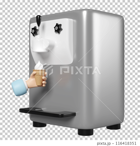 Ice cream cone making machine with hand holding waffle cone isolated. 3d render illustration Ice cream cone making machine with hand holding waffle cone isolated. 3d render illustration 116418351