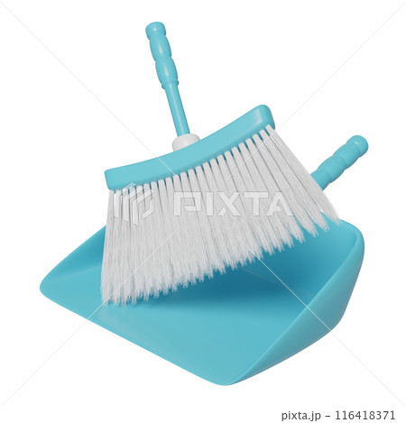 3d cleaning broom and dustpan isolated. cleaning tool equipment, 3d illustration render 3d cleaning broom and dustpan isolated. cleaning tool equipment, 3d illustration render 116418371