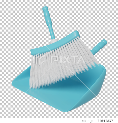 3d cleaning broom and dustpan isolated. cleaning tool equipment, 3d illustration render 116418371