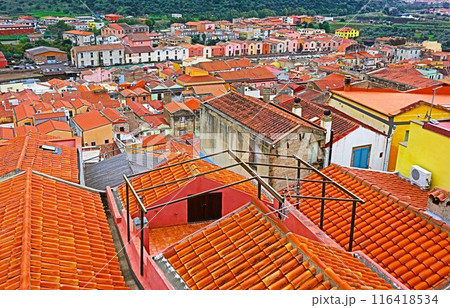 サルディーニャ、ボーザ旧市街のパノラマ 116418534