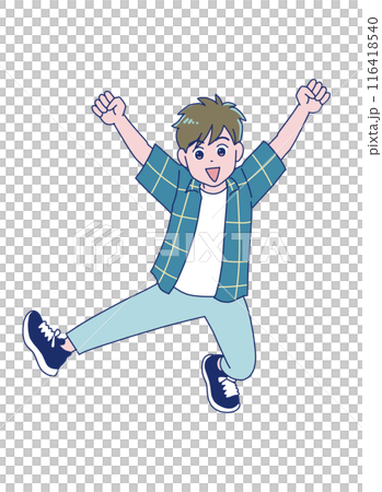 Elementary school boy jumping energetically 116418540