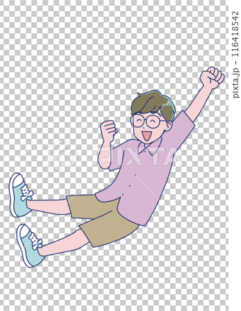 Elementary school boy jumping energetically Elementary school boy jumping energetically 116418542