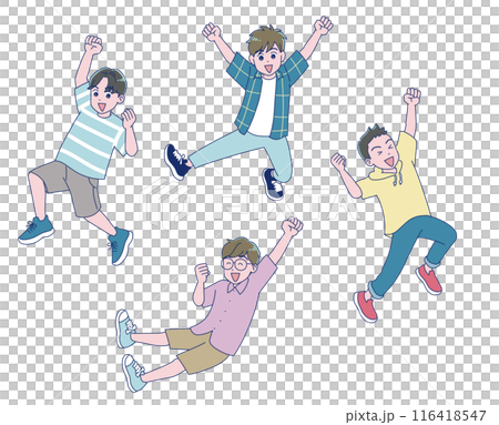 Elementary school boy jumping energetically 116418547