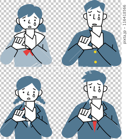 穿著制服的男女學生一邊哭一邊操作智慧型手機 116418566