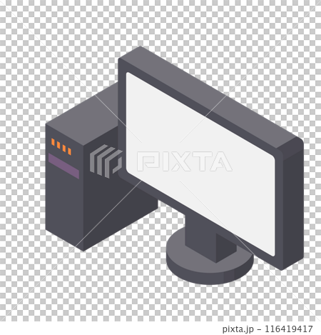デスクトップ型パソコンのイラスト。主線なし、アイソメトリックスタイルのアイコン。 116419417