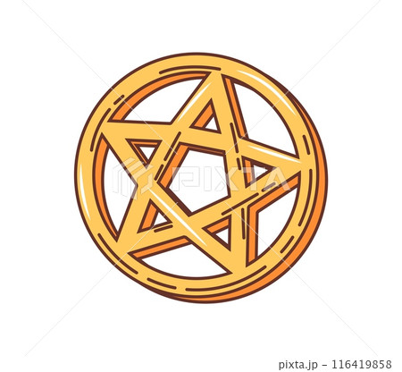 Cartoon retro groovy Halloween sign of devil star, vector horror night holiday symbol. Groovy cartoon element for Halloween trick or treat and spooky monster party decoration with Satan pentacle 116419858