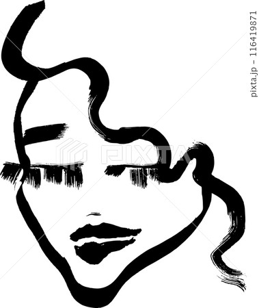 Contemporary Dry Brush Abstract Modern Girl Portrait. 116419871