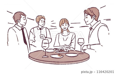 食事を楽しむ男女のイラスト 食事を楽しむ男女のイラスト 116420201