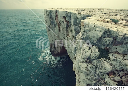Rocky Coastal Cliff Overlooking the Turquoise Sea for Adventure Travel and Nature Prints Generative AI 116420335