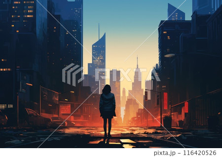 lost woman in big city illustration 116420526