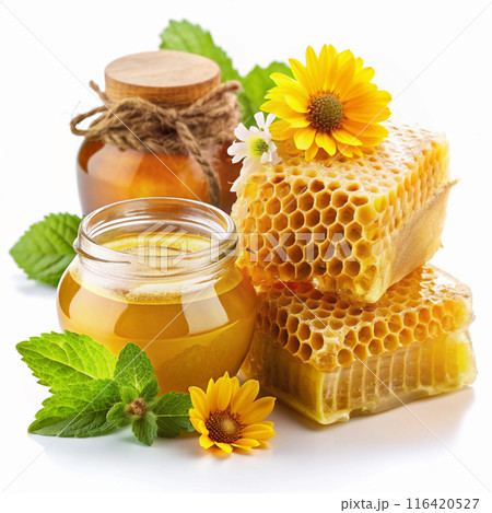 honey honeycomb floral on white background 116420527