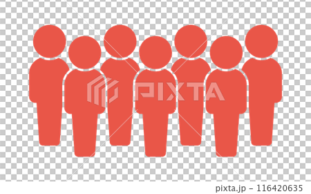 Icon/pictogram of seven people standing - Simple image of a group of seven or a group of multiple people Icon/pictogram of seven people standing - Simple image of a group of seven or a group of multiple people 116420635