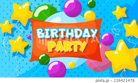 Birthday party greeting poster template with creative design Birthday party greeting poster template with creative design 116421478