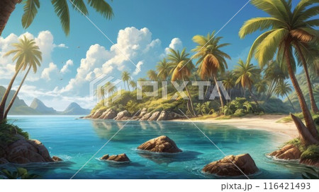 Paradise tropic beach with palms. Generative ai. Paradise tropic beach with palms. Generative ai. 116421493