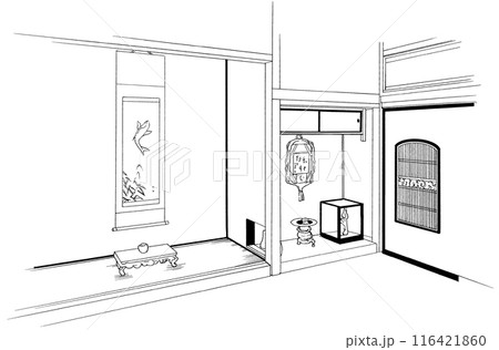 漫画風ペン画イラスト　和風_室内 116421860