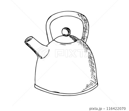 Hand-drawn kettle in sketch style. Kitchenwear. Isolated illustration of a kitchen appliance. 116422070