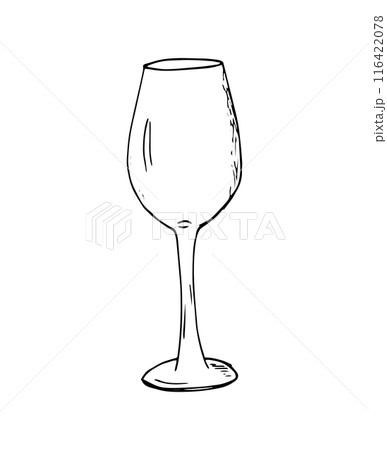 Sketch of empty wine glass. Hand-drawn illustration Isolated on white background. 116422078