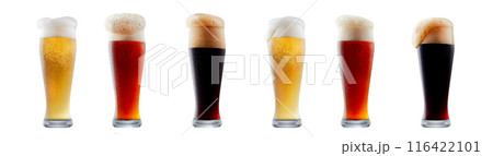 Set of beer cocktails with foam isolated on white background Set of beer cocktails with foam isolated on white background 116422101