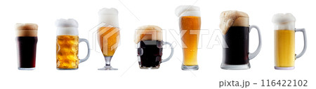Set of beer cocktails with foam isolated on white background 116422102