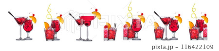 Set of red cocktails with decoration from fruits isolated on white background 116422109