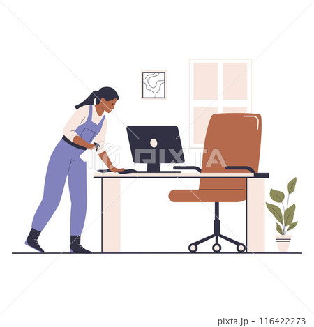 Professional cleaning service cleans the work space 116422273