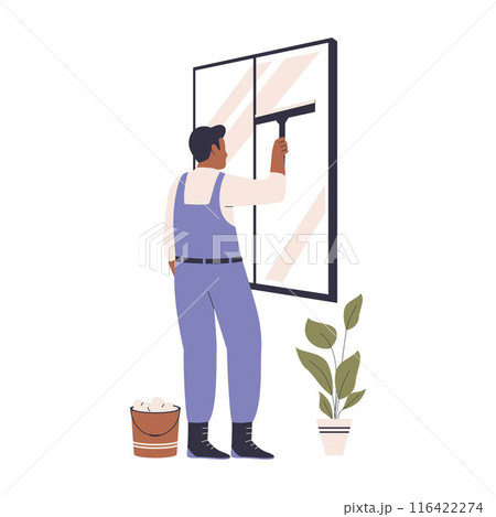 Illustration of man cleaning the glass window 116422274
