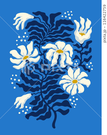 Floral Abstract contemporary poster. Groovy Modern Matisse style art 116422759