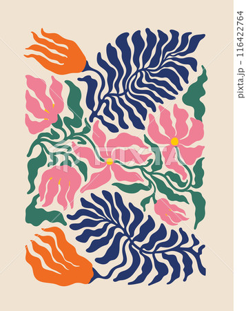 Floral Abstract contemporary poster. Groovy Modern Matisse style art Floral Abstract contemporary poster. Groovy Modern Matisse style art 116422764