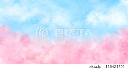 雲と青空と桜をイメージした水彩背景, 春の抽象的なグラデーション 116423292