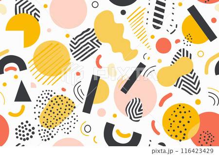 Geometric shapes eyes seamless pattern. Color cartoon isolated textile print pattern. Vector illustration on background 116423429