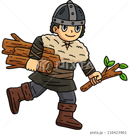 Viking Child Gathering Log Cartoon Colored Clipart Viking Child Gathering Log Cartoon Colored Clipart 116423961