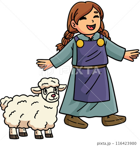 Happy Viking Girl with a Sheep Cartoon Clipart Happy Viking Girl with a Sheep Cartoon Clipart 116423980