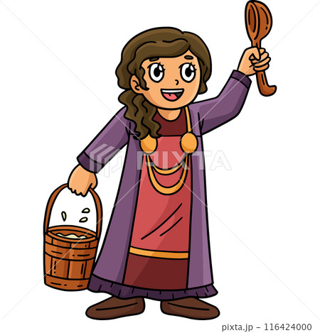 Viking with Bucket of Milk Cartoon Colored Clipart 116424000