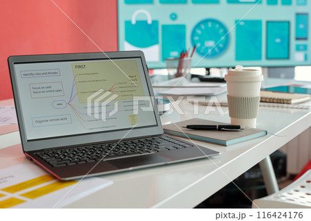 Close-Up of Laptop Screen in Modern Office Setting 116424176