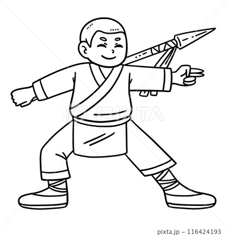 Buddhism Shaolin Monk with Spear Isolated Coloring Buddhism Shaolin Monk with Spear Isolated Coloring 116424193