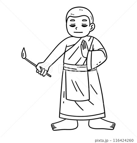 Buddhism Monk Lighting Prayer Incense Isolated Buddhism Monk Lighting Prayer Incense Isolated 116424260